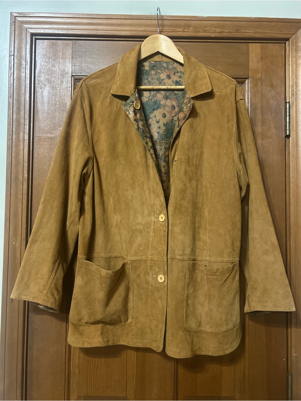 Vintage Made in Italy Reversible Leather Suede Barn Jacket Floral Dogwood sz 44